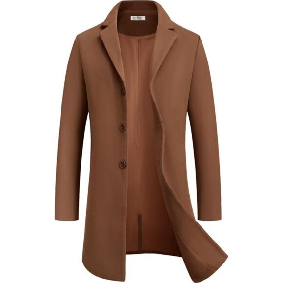 Mens Wool Blend Coat Winter Trench Coats Camel - Picture 1 of 6